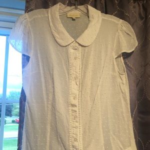 White ModCloth button up blouse Peter Pan collar L